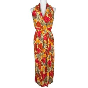 Vintage Floral Silk Maxi Wrap Dress Womens XS